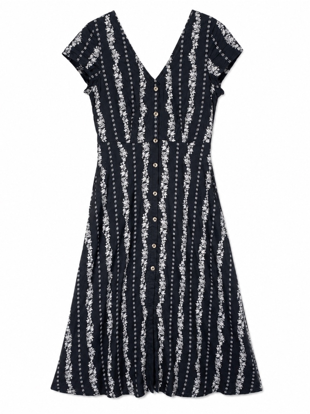 NWT Maurices Black Floral Button Front Midi Dress XS Cottagecore